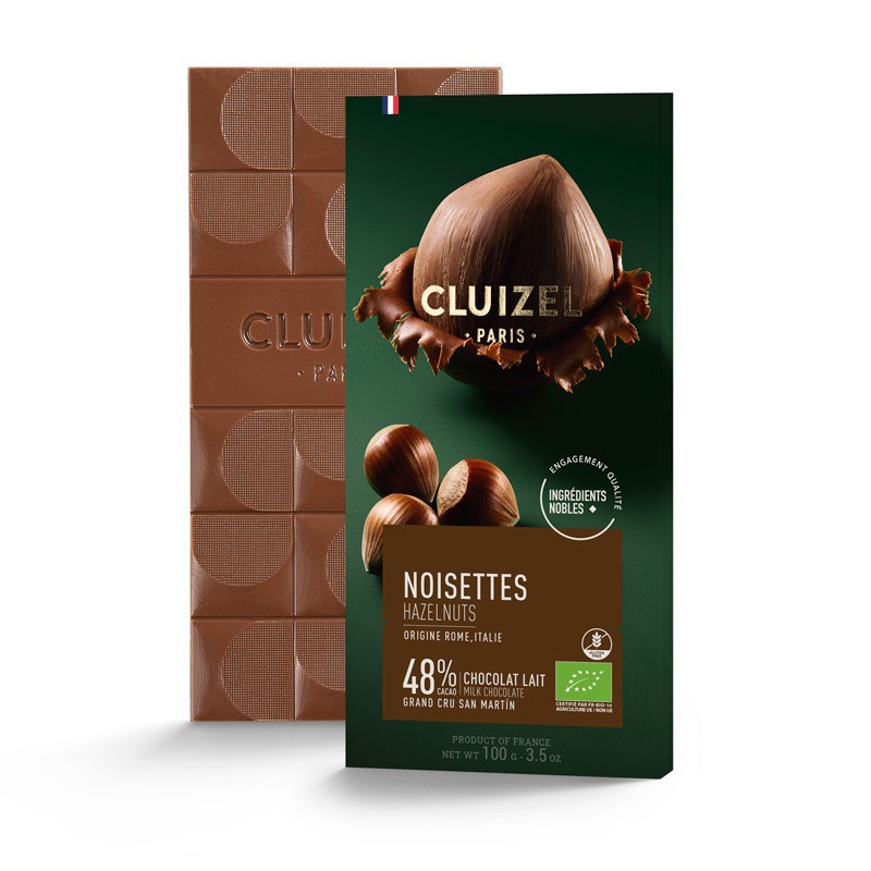 Chocolat au Lait Noisette Bio 45% 100g Chocolatier Cluizel
